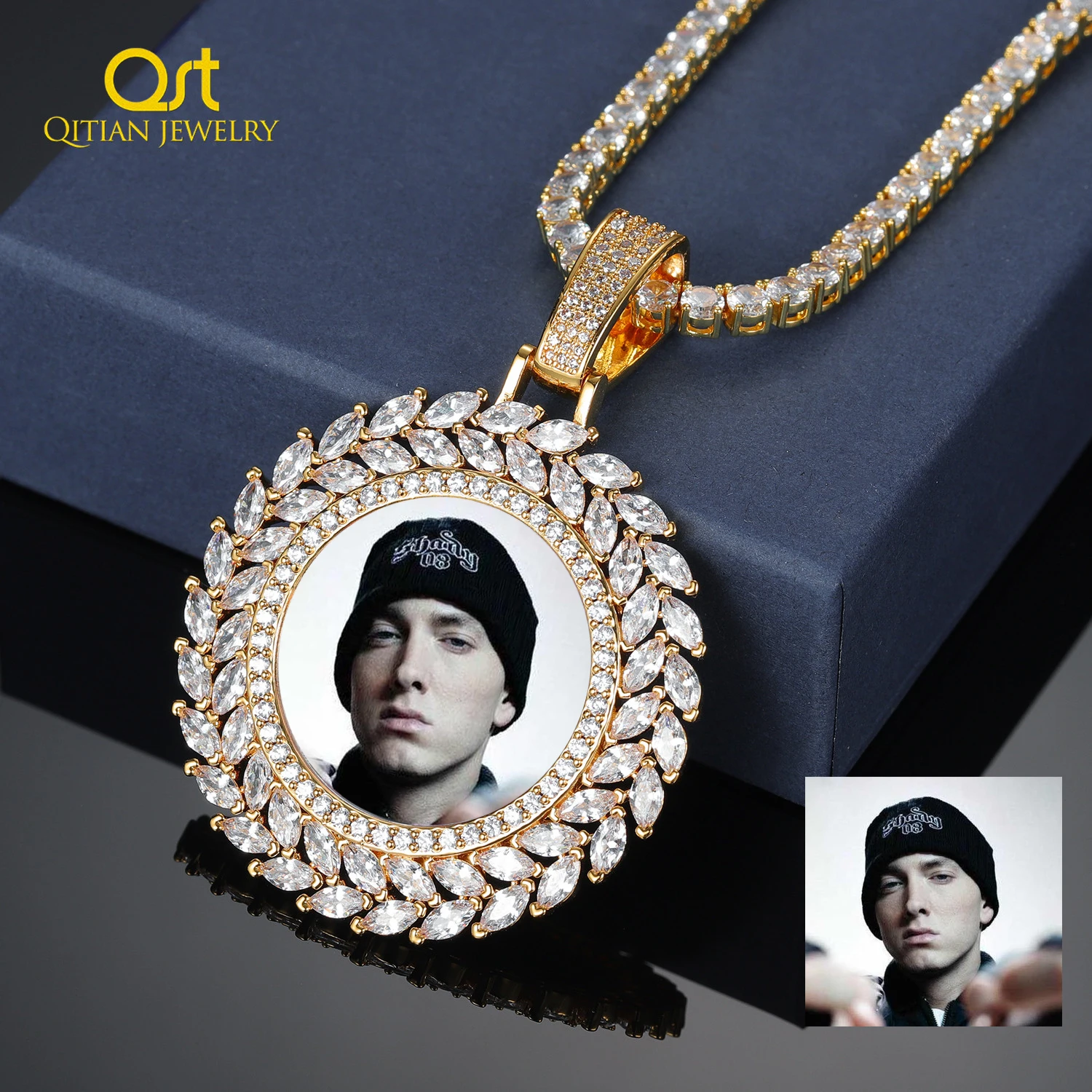 Iced Out Custom Photo Memory Medallions Solid Pendant Necklace Chain Hip Hop Jewelry Personalized Cubic Zircon Chains Gift