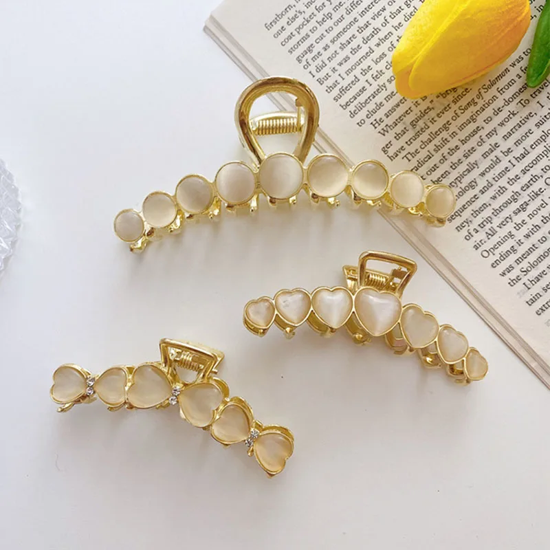 2021 Baru Wanita Elegan Emas Cinta Opal Geometris Logam Cakar Rambut Antik Klip Rambut Ikat Kepala Jepit Rambut Rambut Kepiting Aksesoris Rambut