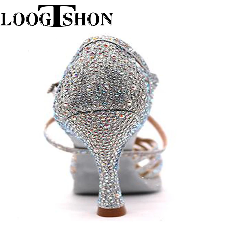 LOOGTSHON Wedding Shoes For Women Salsa Dance Shoes Woman Sandals With Platform Silver Dance Shoes Rhinestone