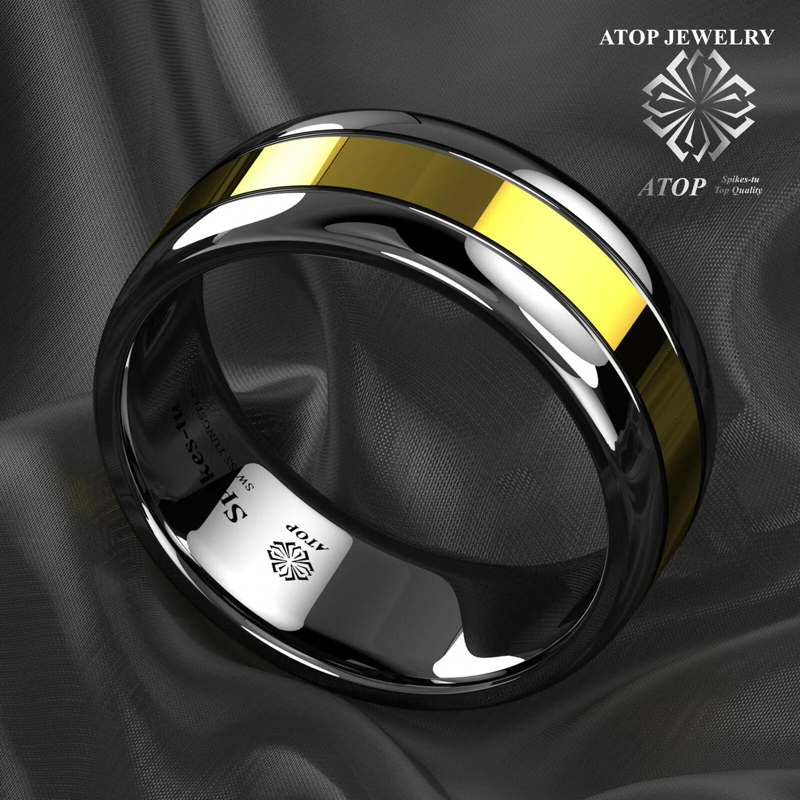 Luxury 8mm Black Men\'s Tungsten carbide Ring Gold center Wedding Band ring Free Shipping