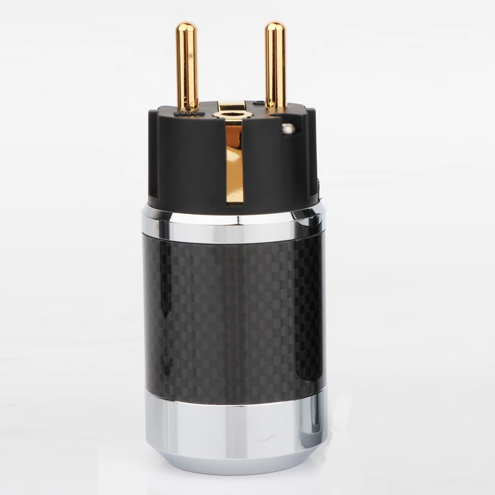 Paar EU-Schuko-Stecker Schwarz Kohlefaser 2-polig EU EUR Schuko-Netzstecker Gold/Rhodium-beschichtet DIY Netzadapter – Detail 12