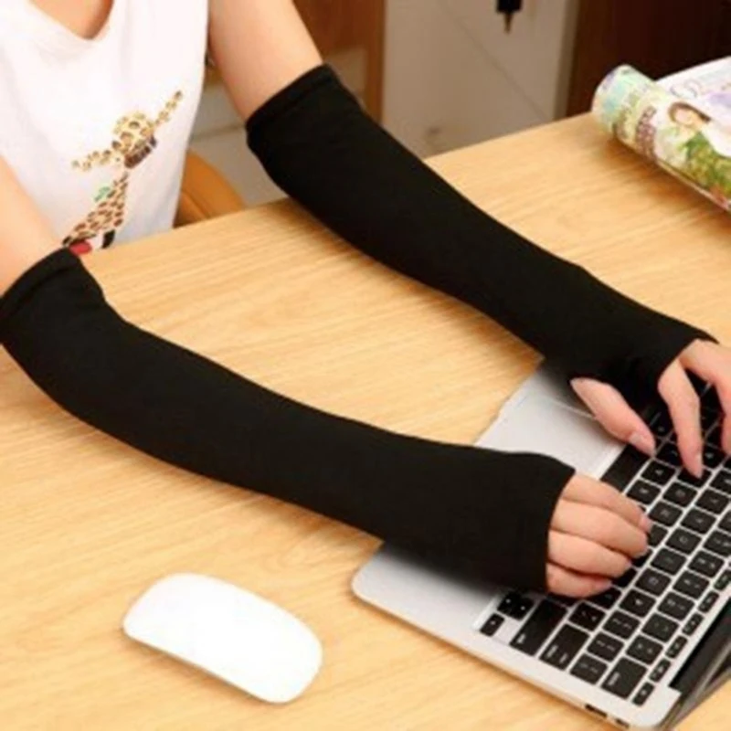 ยาวถักFingerless MittensถุงมือแขนWarmer MittenถักUnisex Half Fingerถุงมือยาว