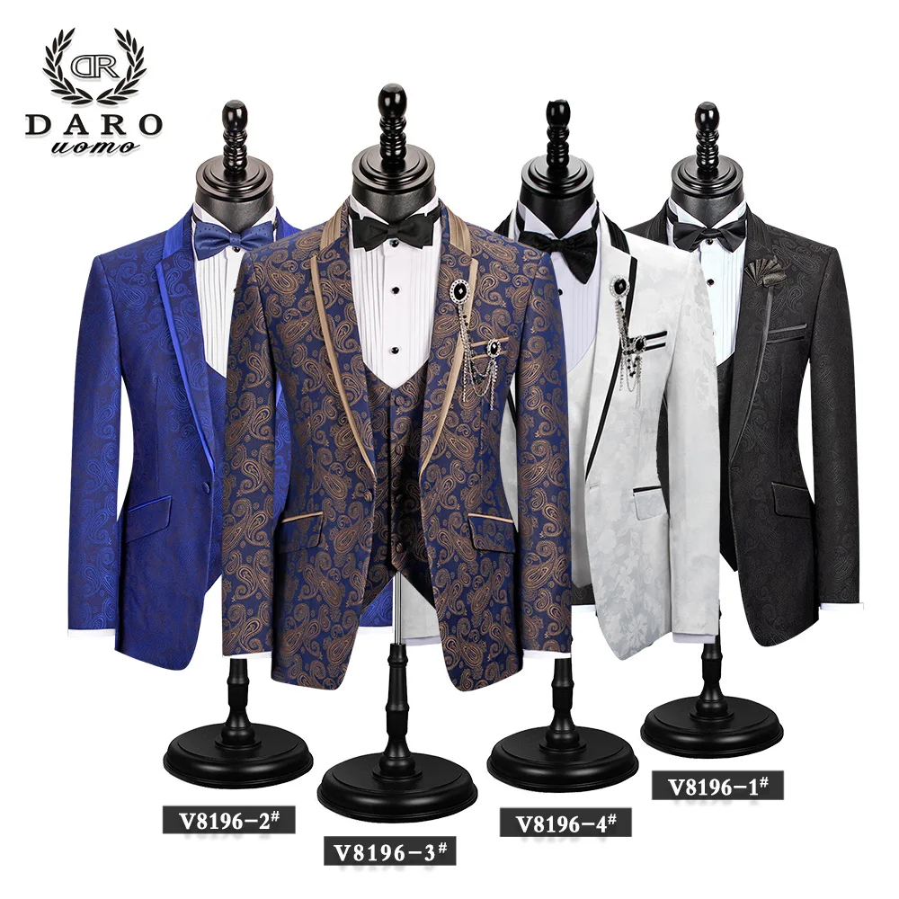 2023 DR  DARO UOMO Men Suits Slim Fit Bridegroom Wedding Tuxedo  3 Piece  Black Gold White Royalblue DRV8196