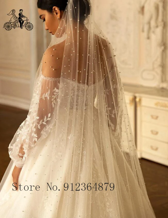 Robe de mariee Beach Wedding Dresses 2022 Puff Sleeves Flower Appliques Sweetheart A Line Tulle Bridal Gowns