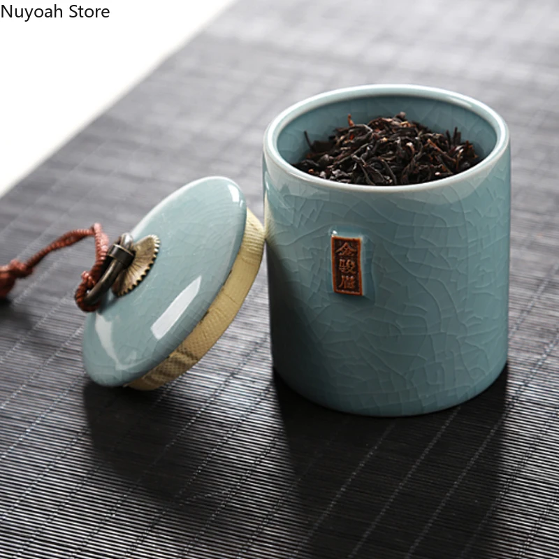 Household Tea Box Ceramic Pot Storage Sealed Pot Coffee Storage Pot Living Room Coffee Table Decoration Kitchen Grain Dispenser