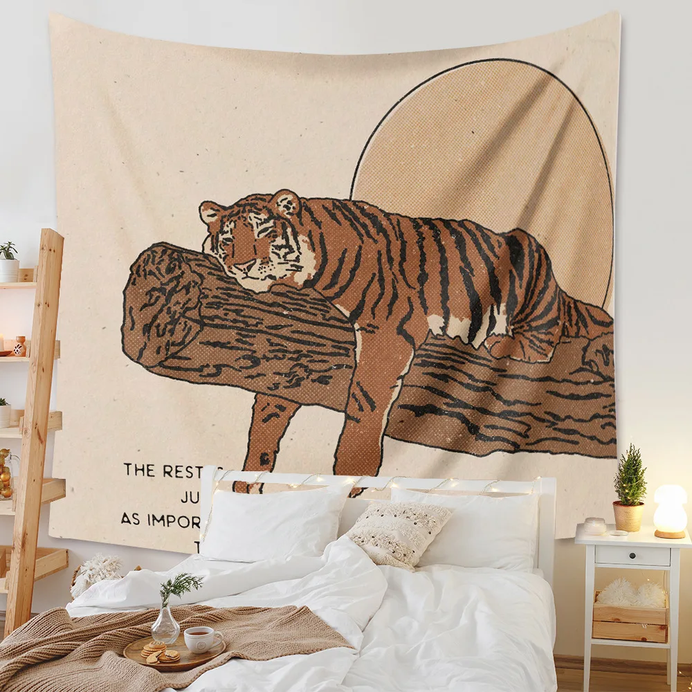 

Retro Morandi Background Cloth Large Hanging Decoration Tiger Cat Wall Bedside Dormitory Tablecloth Ins Decoração Para Quarto