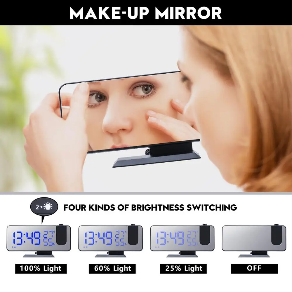 LED Digital Alarm Clock Watch Table Electronic Desktop Clocks USB Wake Up FM Radio Time Projector Snooze Function 2 Alarm