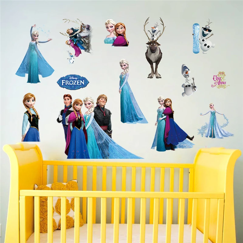 Cartoon Olaf Sven Kristoff Hans Prince Anna Elsa Princess Frozen Wall Sticker Home Decoration Anime Movie Mural Art Kids Decals