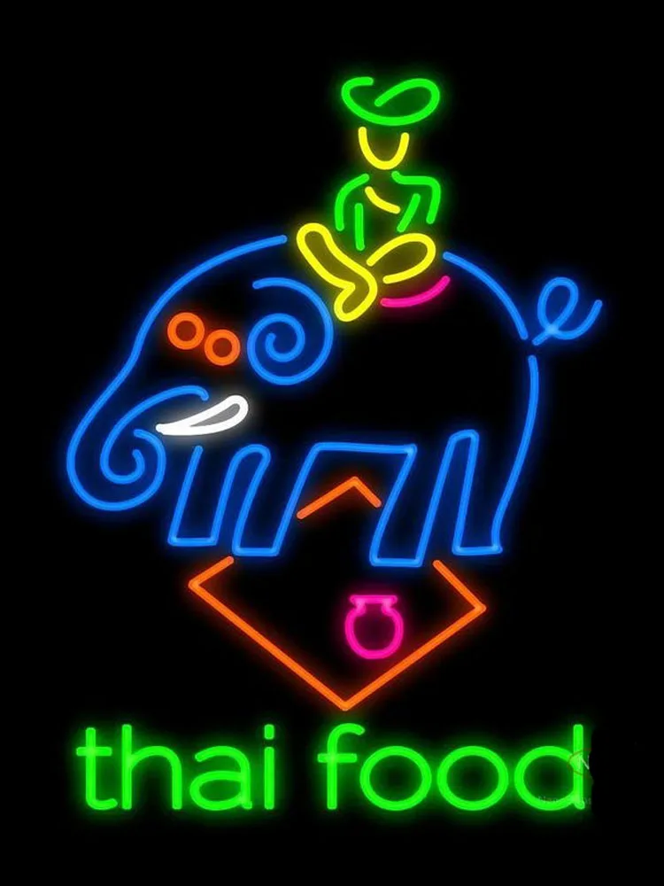 

Neon Sign Thai Food elephant glass Tube Handmade club Lamp restaurant diner wall advertise custom DESIGN Impact Attract light