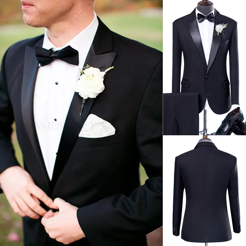 

2023 Brand Black Mens Suits Classic Groom Wedding Suit 2 Pieces Set Formal Prom Dinner Blazer Dress Tuxedo Slim Fit Jacket Pants
