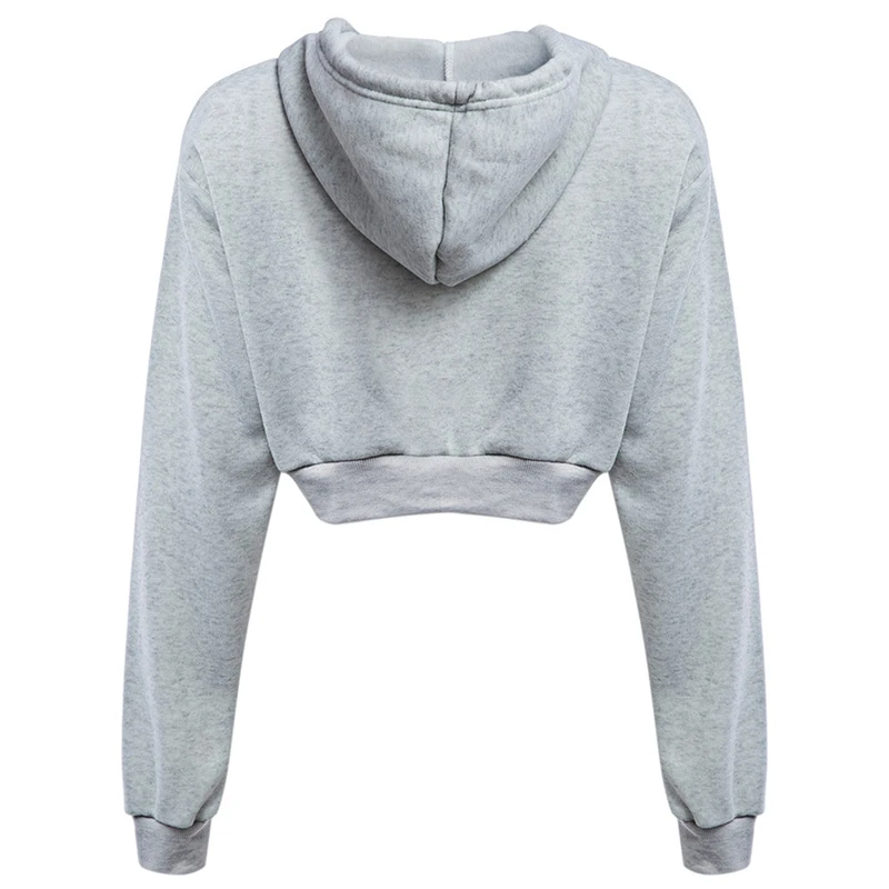 2023 Autumn Women Hoodies Solid Crop Hoodie Long Sleeve Jumper Hooded Pullover Coat Casual Sweatshirt Top Sudaderas Mujer