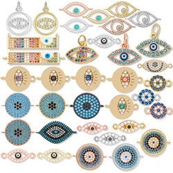 Shiny Colorful Zirconia Evil Eye Charm Connector Gold-plated Brass Jewelry Findings For Bracelet Necklace Making DIY Accessories