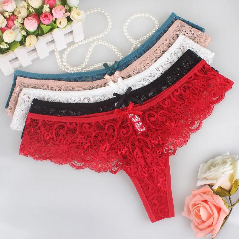 Sexy Low-rise Lady T-pants Transparent Lace Women's T-back Comfortable Cotton Crotch Lady thong seamless Female G-string