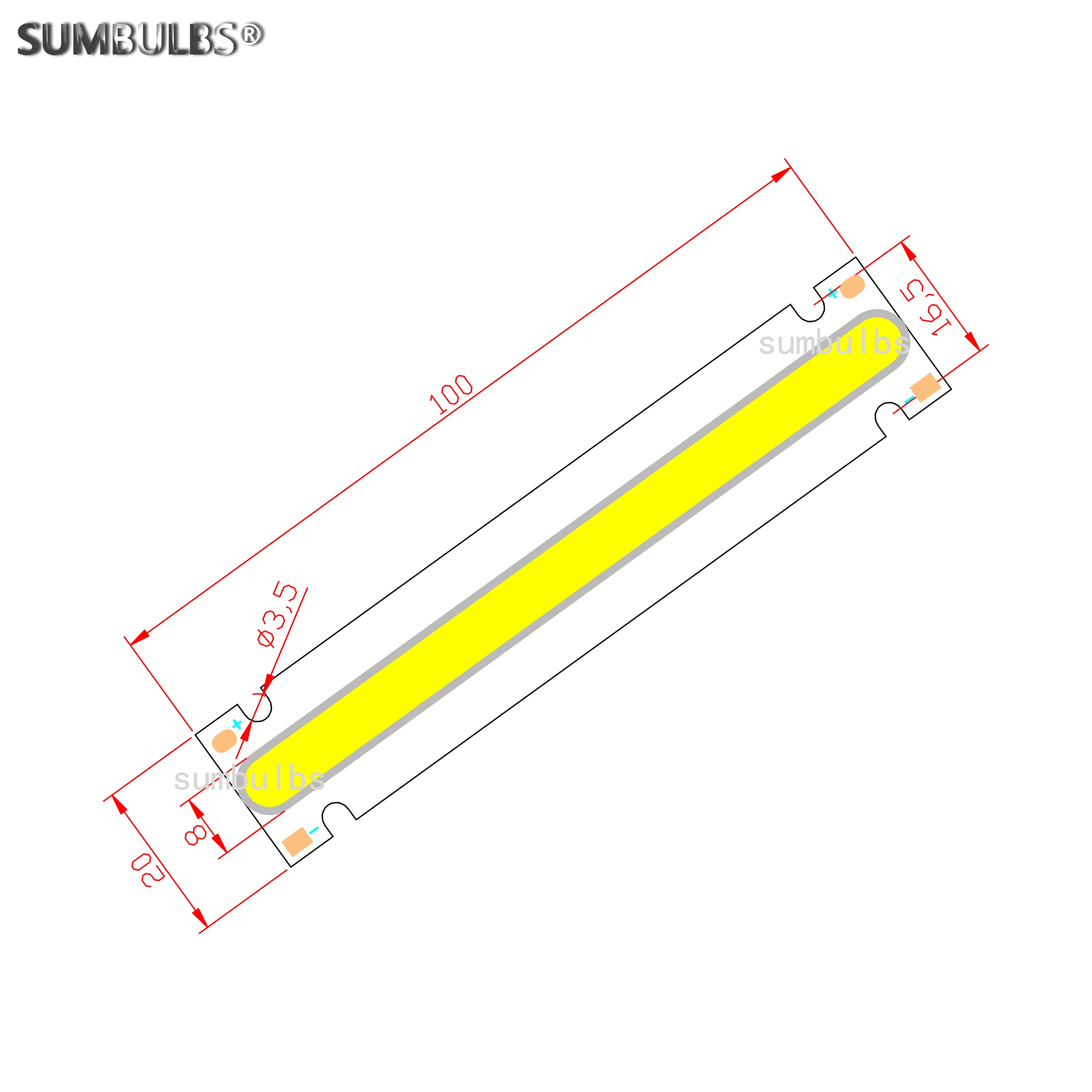 مصباح COB ، شريط صلب ، DIY DC 6V ، 600LM 10x2 ، مصباح