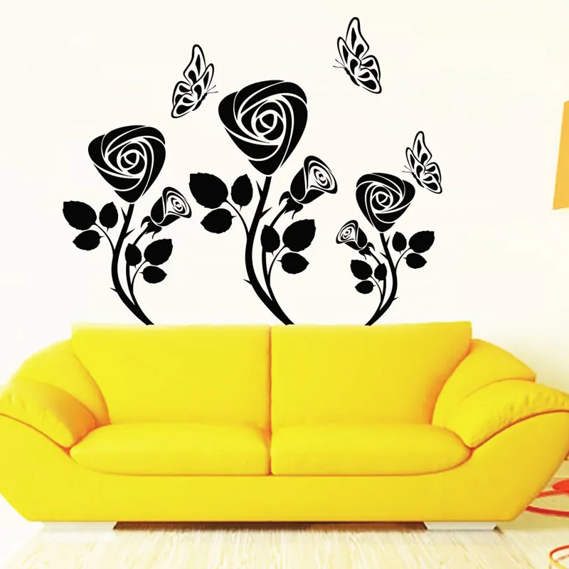 

Настенные стикеры в виде роз и бабочек, домашний декор, цветочные настенные наклейки, украшение для гостиной и спальни