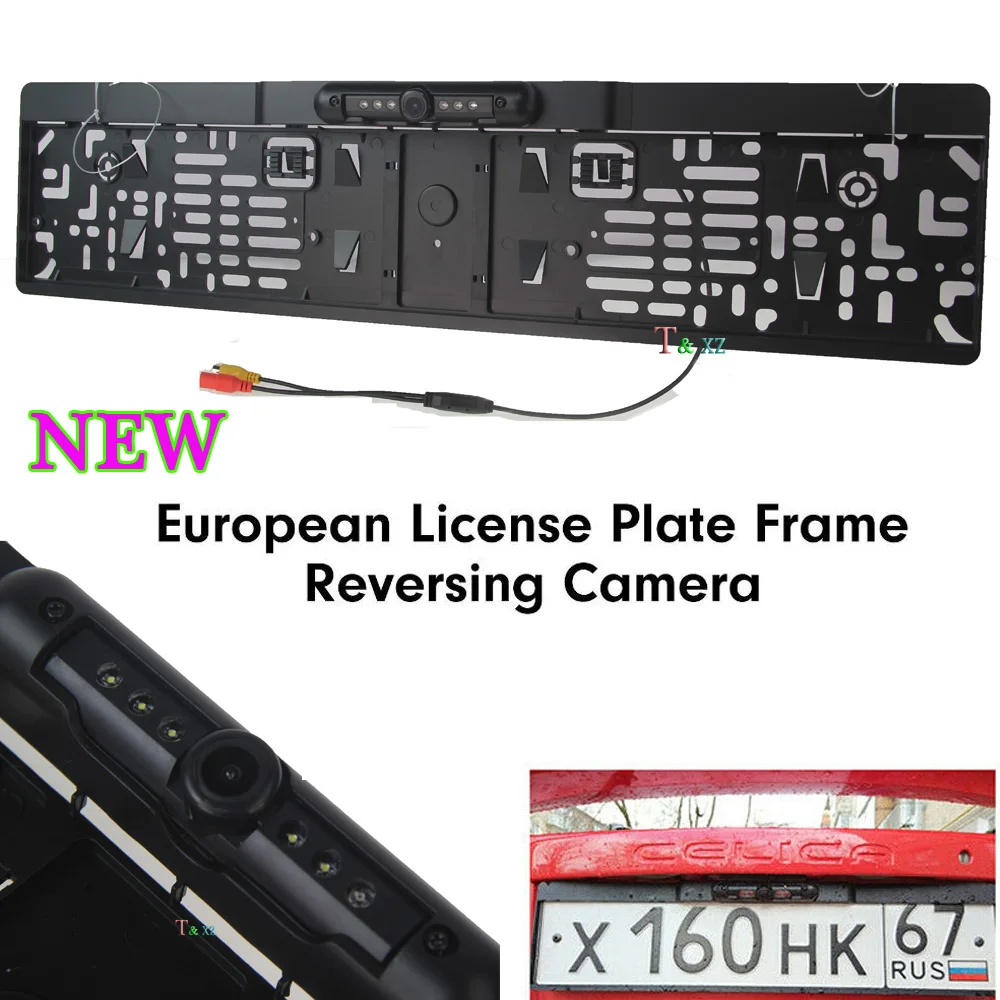 5 inch 800X480 Car Reverse Backup LCD Display 2 AV Video Monitor with EU License Plate Frame Parking camera IR Night Vision