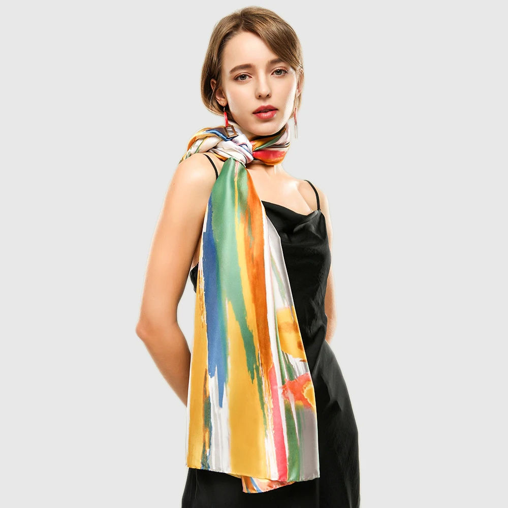 Colorful Silk Large Shawl Women Bright Smooth Beach Sarong Wrap Cover Female Protected Flower Neck Scarf 180*90 cm