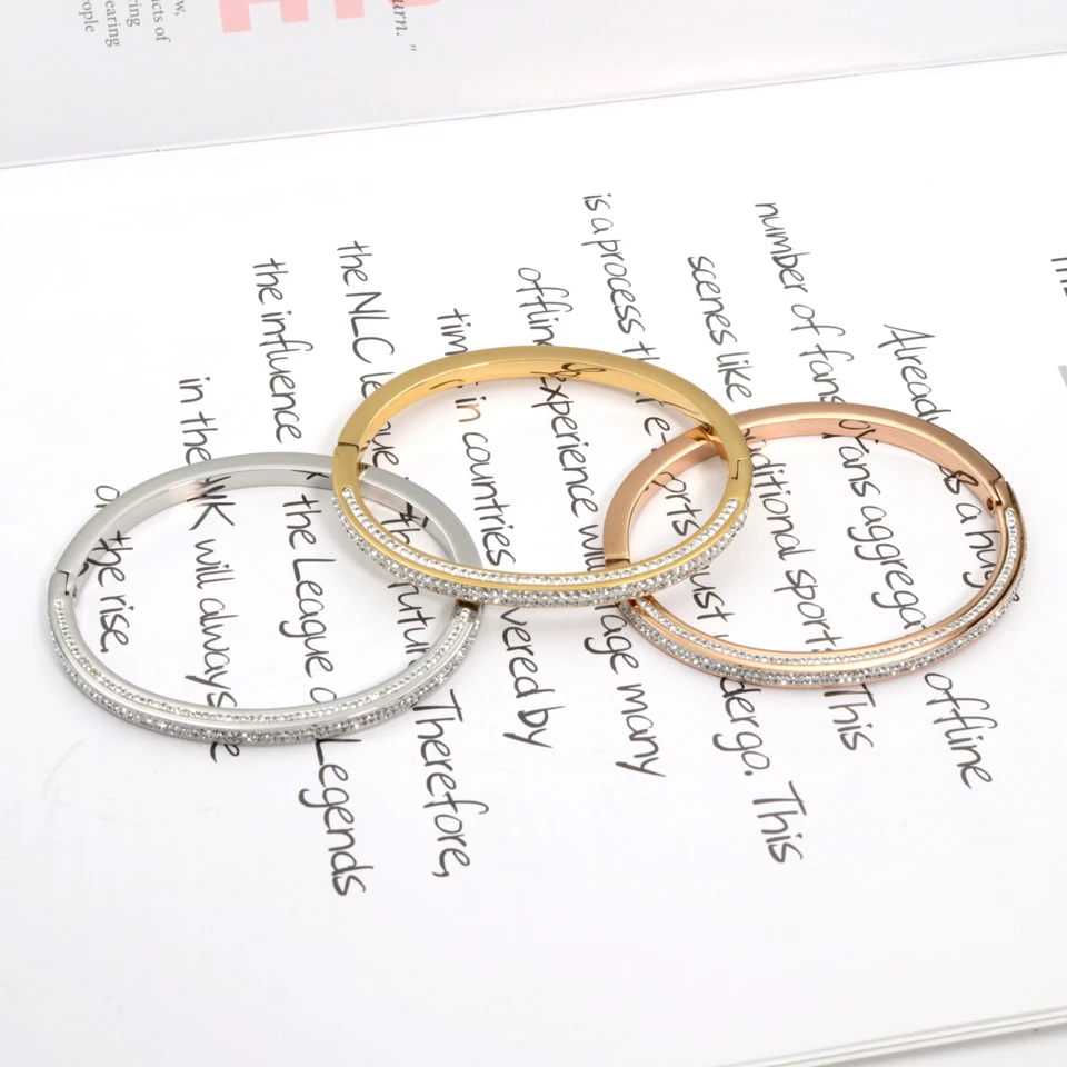 New Design 18 K Stainless Steel Jewelry 4 Rows Crystal Bracelets Gold Color Geometry Stereo Bangle For Women's Who Love Gifts