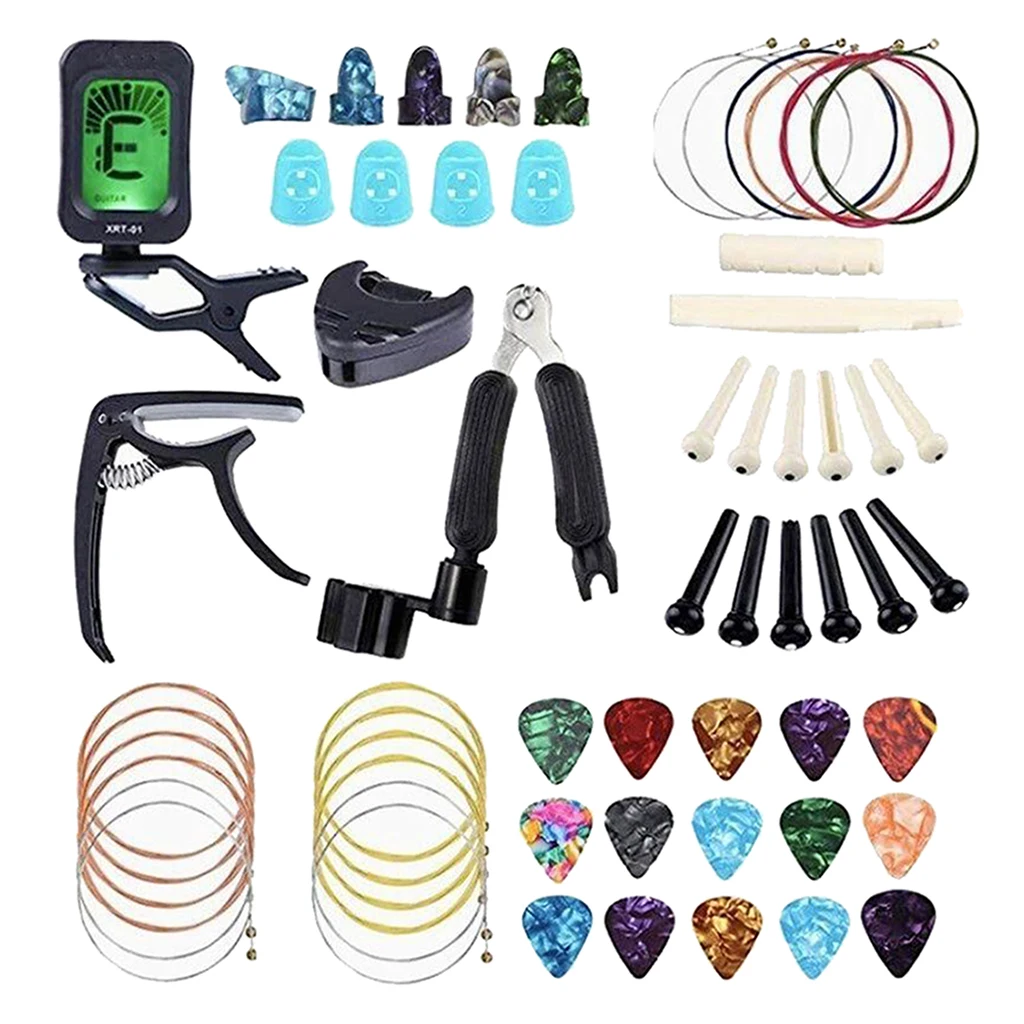 64pcs Guitar Strings Changing Accessory 16 Guitar Picks Guitar Tuner Playing Tool Guitar Capo Guitar Playing Maintenance Tool