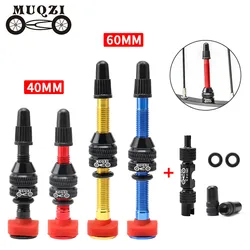 MUQZI 2PCS Bike 40mm 60mm Tubeless Tire F/V Presta Valve MTB Road Bicycle Tubeless Rim CNC Alloy Nipple Brass Core Valve Tool