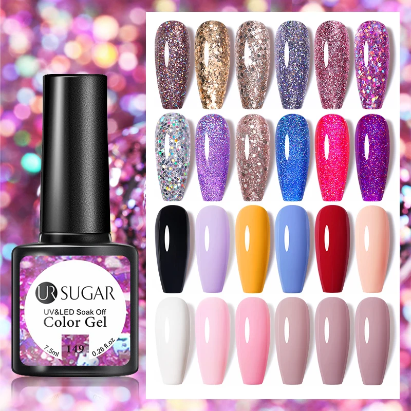 UR SUGAR-esmalte de uñas en Gel, barniz semipermanente con purpurina dorada brillante, con lentejuelas Aurora, para manicura, Nail Art, 7,5 ml