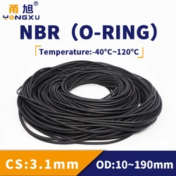 NBR O Ring Seal Gasket Thickness CS3.1mm OD10-190mm Wear Resistant Automobile Petrol Nitrile Rubber O-Ring Waterproof Black.-.