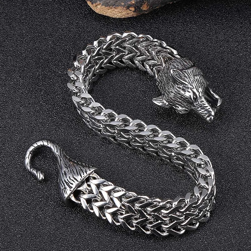 

2021 Hiphop Rock Nightclub Fashion Personality Hipster Accessories Titanium Steel Wolf Head Bracelet Bracelet for Men