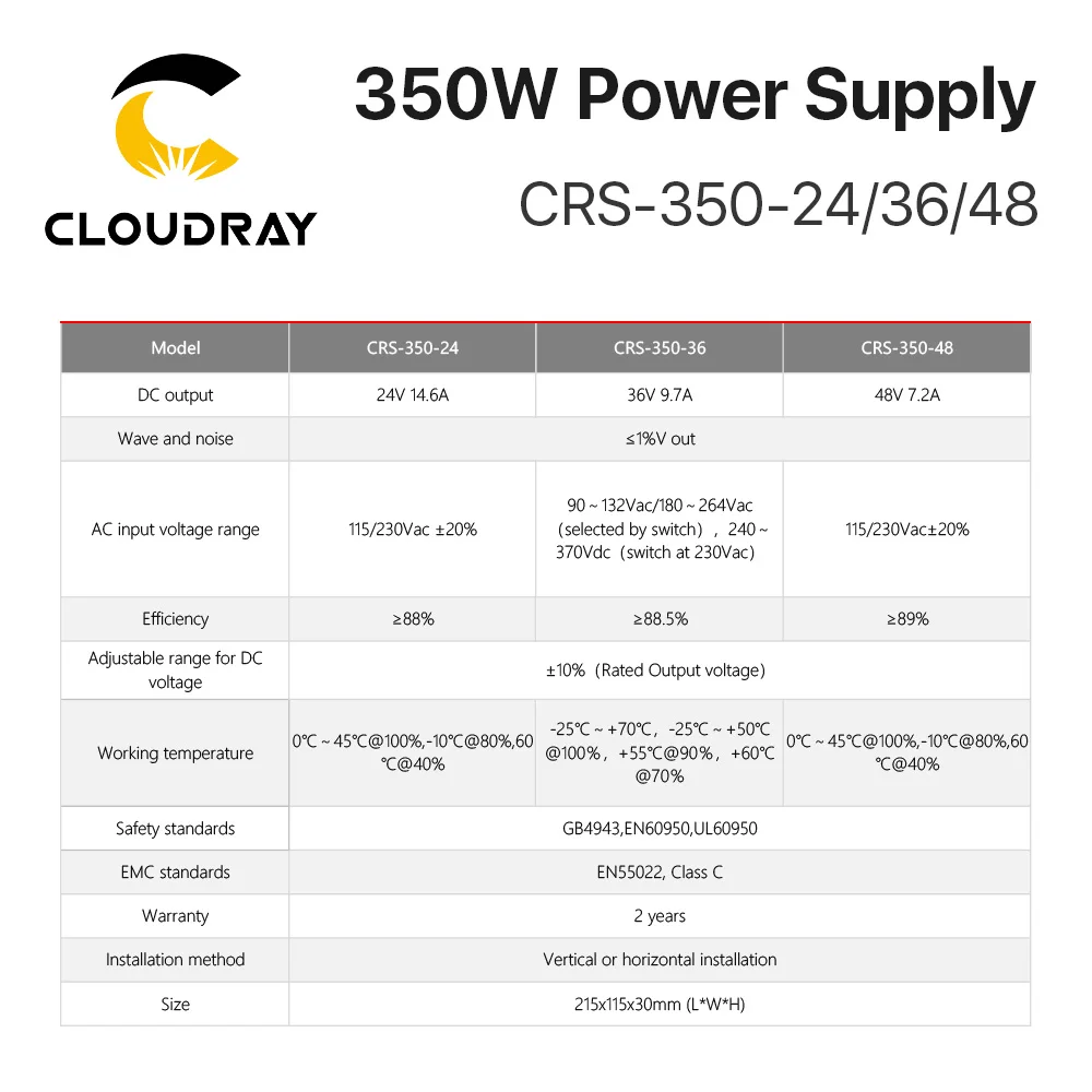 Cloudray CRS-350 Switching Power Supply 24V 36V 350W 7.2A 9.7A 14.6A Switching Power Supply Source Transformer