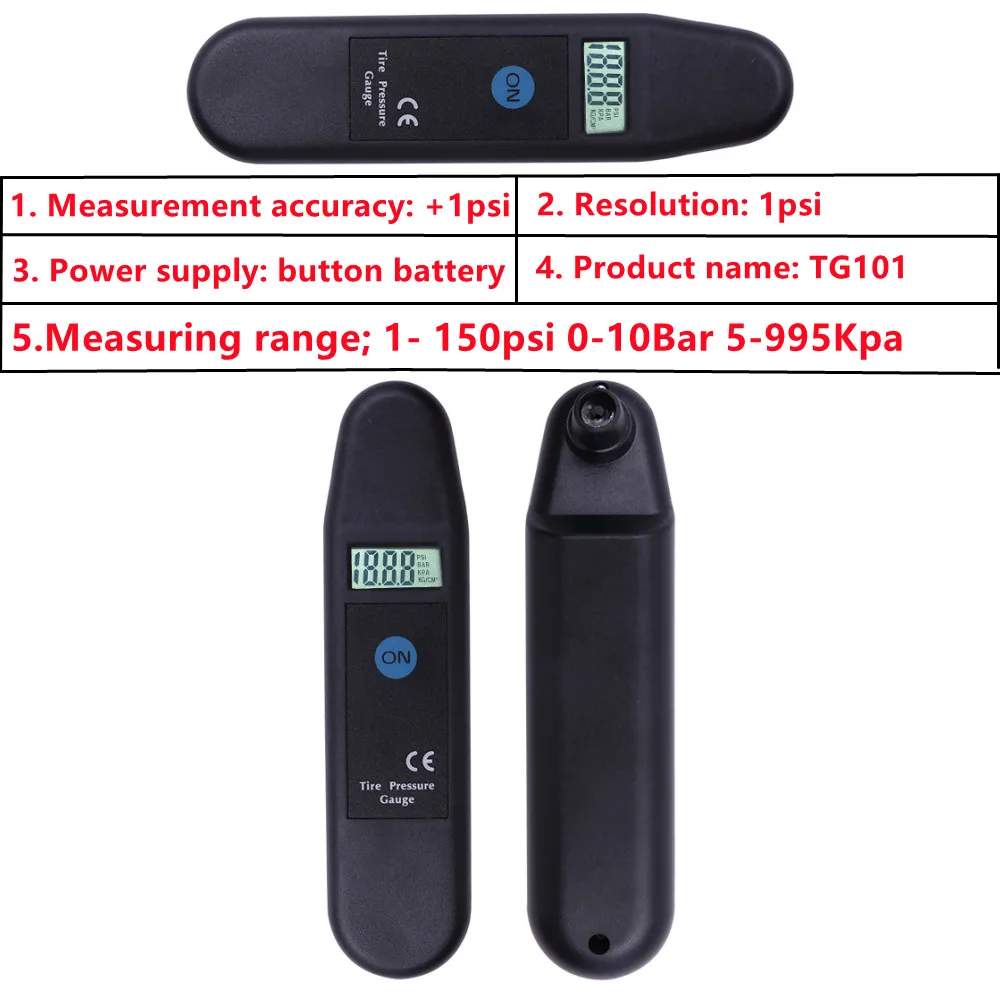 TG101 Digital Car Tire Tyre Air Pressure Gauge Meter LCD Display Manometer Barometers Tester PSI/KPA/BAR/KG/CM2 Detector for Car