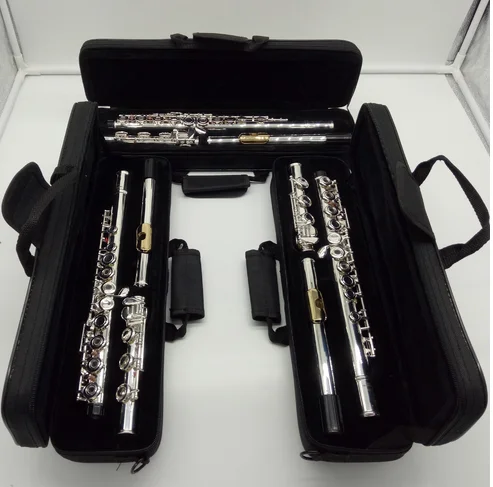 

Music Fancier Club Professional Flute 322 Silver Plated Flute Gold Plated Lip Plate B Leg Open Close Holes 17 E Key