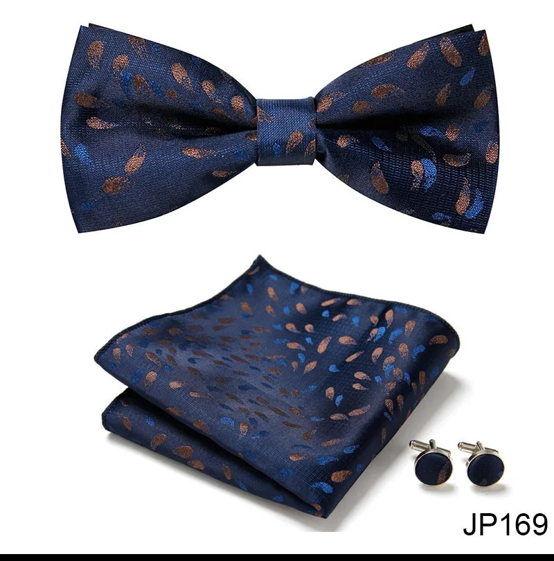 Great Quality Silver Office Butterfly Hanky Cufflink Set Bowtie For Men Geometric Hombre Formal Clothing