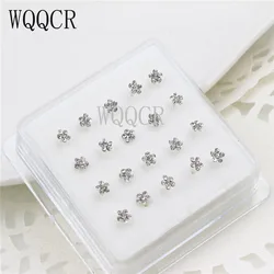 20 PCS/1 Box 925 Sterling Silver Nose Stud Nose Ring Body Puncture Jewelry Flower Crystal Nail Puncture Needle