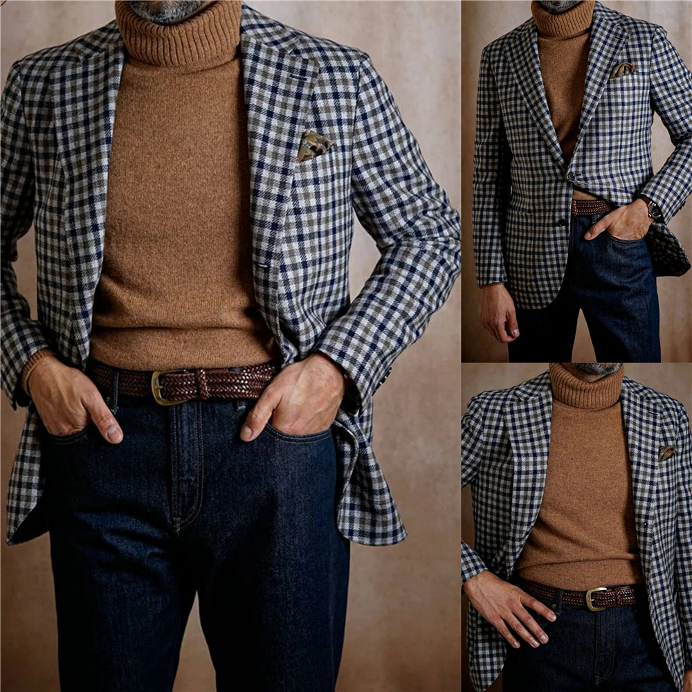 

Plaid Fashion 2021 Winter Smart Casual Singal Breasted England Style Wram Top Thick Woolen Winter Man Suit Jacket