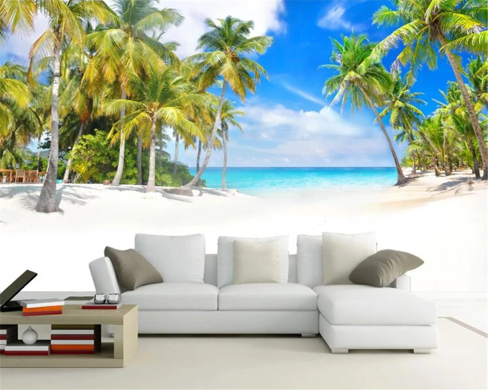 Custom wallpaper coconut tree sea view landscape painting TV background wall home decoration living room bedroom 3d wallpaper