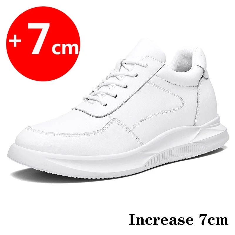 Zapatillas de deporte para hombre, zapatos con aumento de altura, plantillas de cuero, 7CM, para la vida diaria