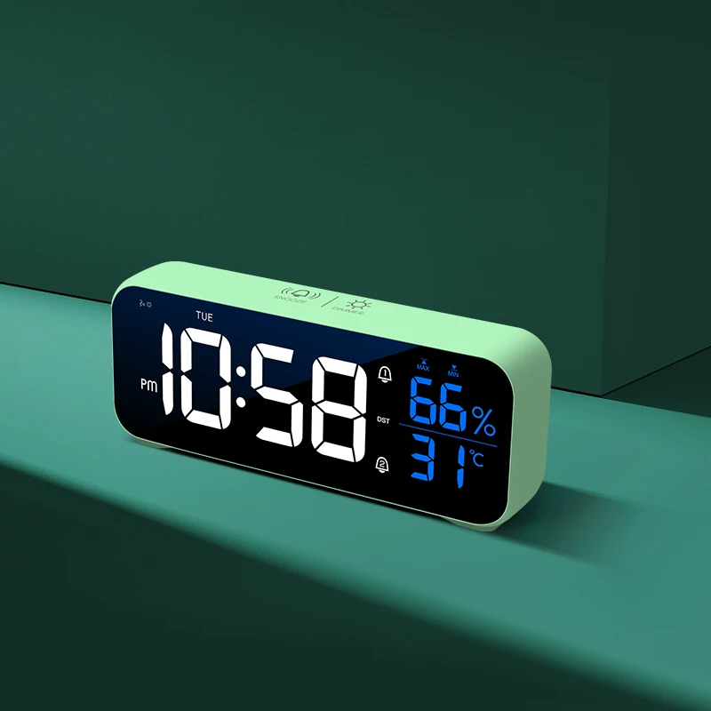 Reloj despertador Digital LED con música, Control por voz, pantalla de temperatura y humedad, relojes de escritorio, decoración de mesa para el