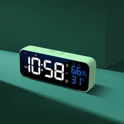 Relógio despertador digital LED com controle de voz, temperatura e umidade, relógios desktop, decoração de mesa em casa, 1200mAh embutido, música