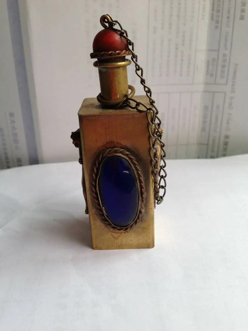 Chinese Handwork Titel Silver Inlay Gemstone Snuff Bottles