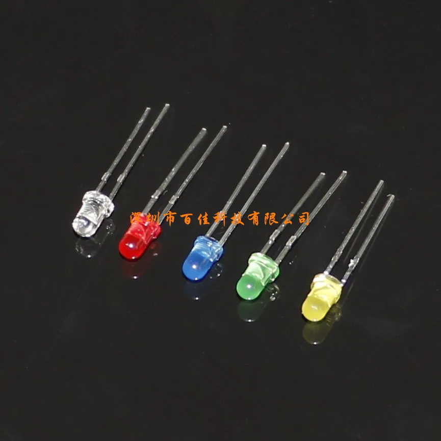 3mm high-brightness LED light-emitting diode box F3 round head transistor 500 pcs 100 pcs per color