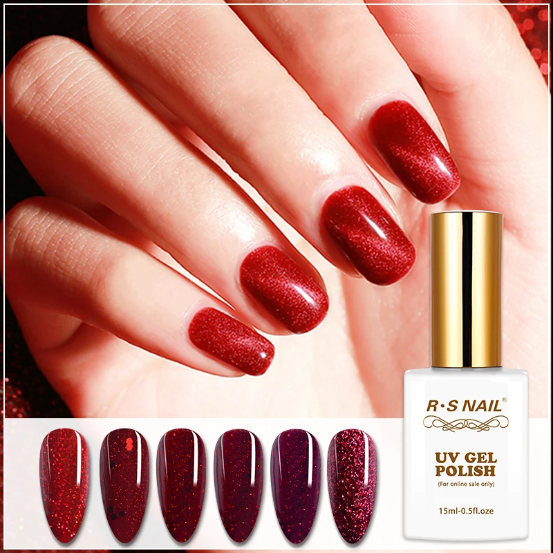 RS NAIL 15ml Gel Nail Polish Red Wine Cat Eye Glitter Gel Varnish Winter Color UV LED Nail Art Gel Lacquer 2021 Top