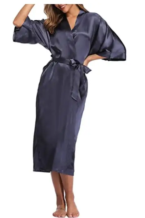 Sexy Women Long Robe With Pocket Wedding Bride Bridesmaid Dressing Gown Rayon Kimono Bathrobe Large Size S-XXXL Night Dress