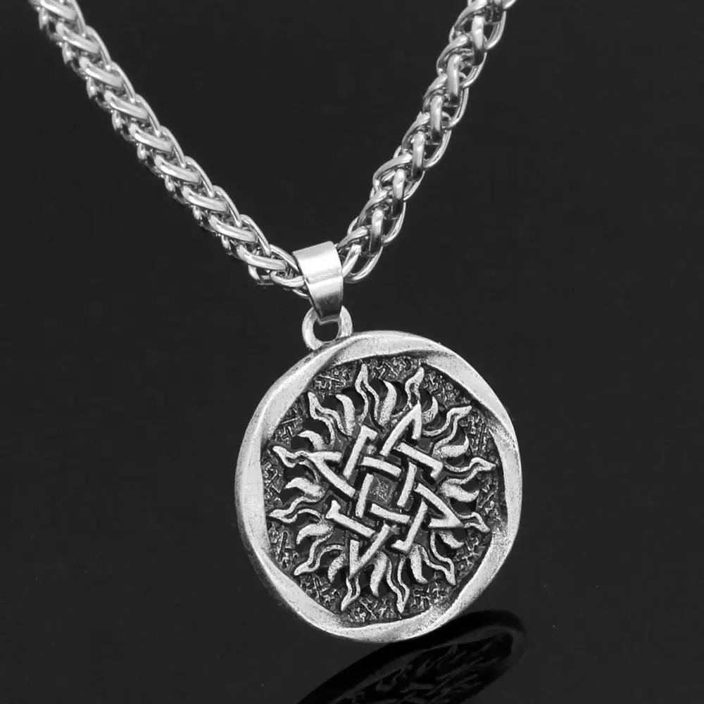 Antiquing Viking Rune Svarog Square Pendant. Star Rus Amulet Pendant Ancient Slavic Talisman Jewelry Pagan Men Necklace