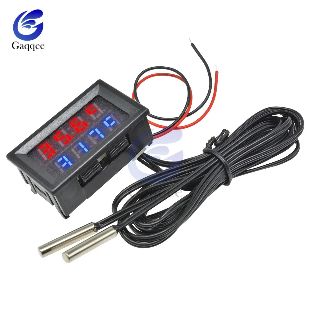 DC 4V-28V Mini Dual Display Digital Temperature Controller Temperature Sensor Thermometer Tester control +Waterproof NTC  Probe