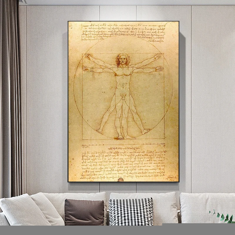 

Classical Famous Painting Vitruvian Man, Study of Proportions by Leonardo da Vinci, Poster Wall Art Canvas Painting Home Decor