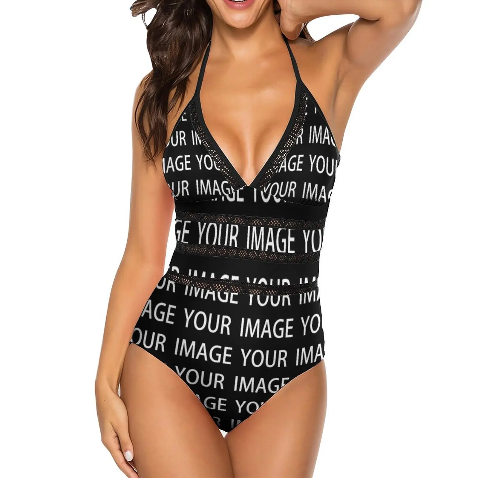 

Your Image Custom Made Swimsuit Custom Design Your Own Suspender One Piece Swimwear Customized Bathing Suit