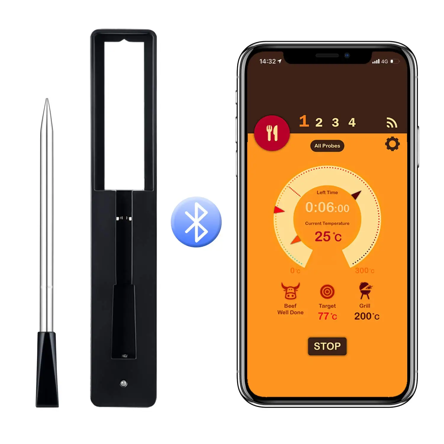 

Wireless Smart Meat Thermometer with Remote Bluetooth Connection for The Oven Grill Kitchen BBQ Smoker Rotisserie