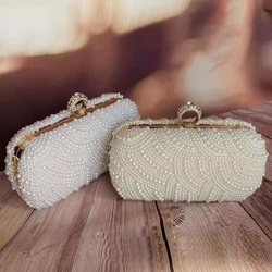 Beaded Women Evening Bags Pearl Finger Ring Day Clutch Wedding Bridal Handbags Full Pearl Embroidery Holder Purse