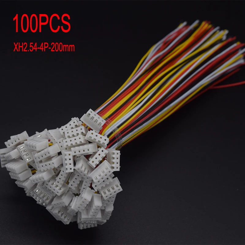 

100Pcs XH-2.54 Pitch 2.54mm Connector 26AWG XH2.54 4P Pin JST Plug Wire Connector With 20cm Wire Cable