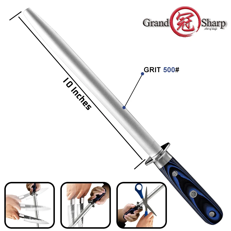

10 Inch Diamond Sharpener Rod Kitchen Knife Accessories High Carbon Stainless Steel Comfortable Sharpener Stone Tools G10 Handle
