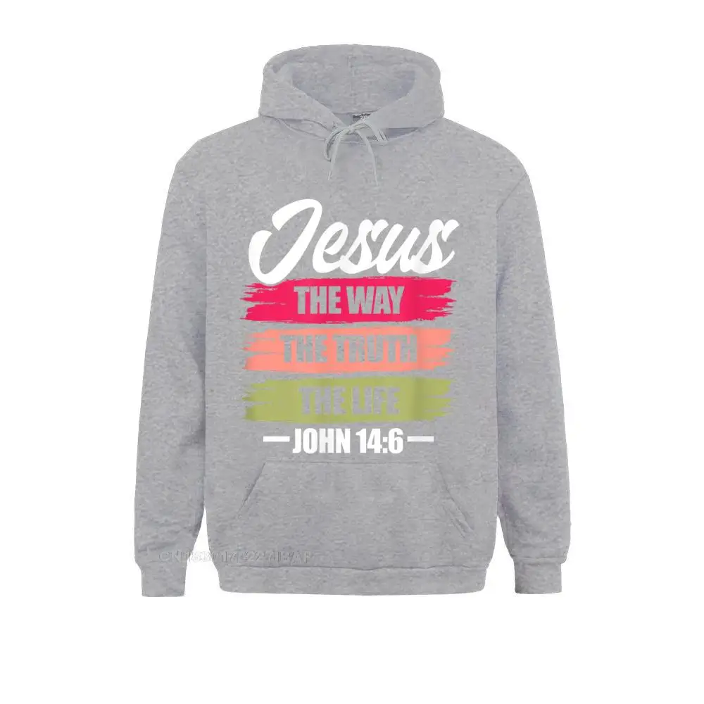 Jesus The Way Truth Life John Christian Bible Verse Hooded Pullover Sweatshirts For Men Printed On Hoodies Plain Clothes Unique